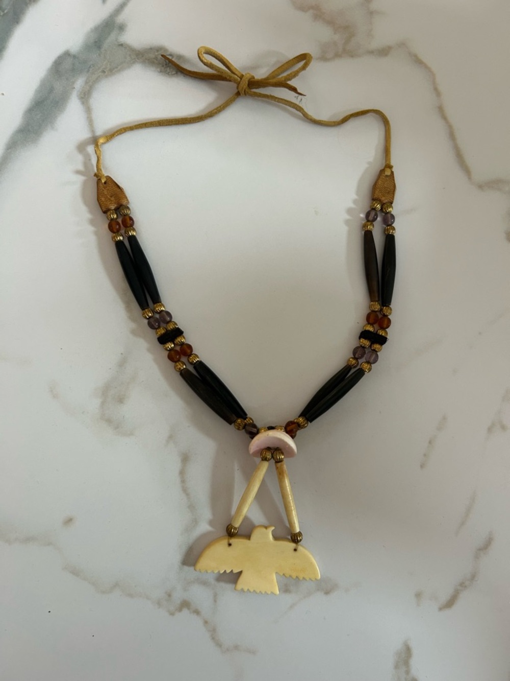 Handcrafted Black and Cream Thunderbird Pendant Necklace